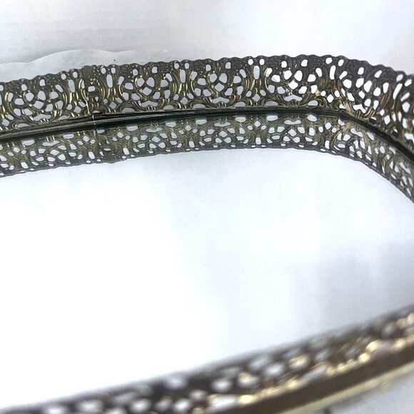 Vtg Oval Mirrored Vanity Tray Gold-tone Ornate Filigree Hollywood Regency 12X8" - Picture 4 of 15
